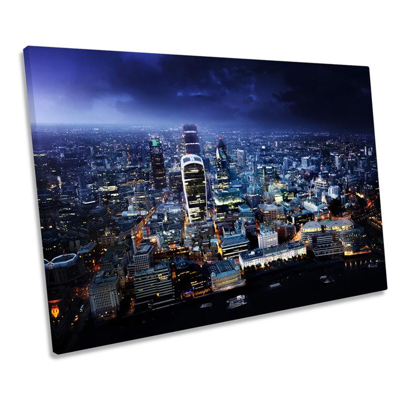 London City Skyline Blue - Wrapped Canvas Print, 50.8cm H x 76.2cm W x 2cm D