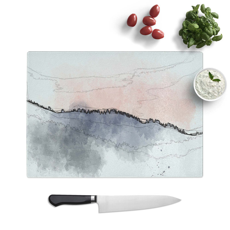 Tempered Glass Sunrise over a Forest Chopping Board, 39 cm W x 28.5 cm L