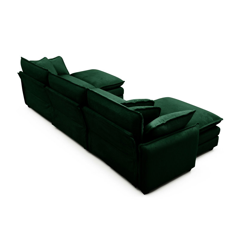 Oversized Modular Cushioned Sofa With Conversible Ottoman, Green