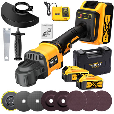 Yunxi Brushless Cordless Angle Grinder 8300 Max RPM, 5000-11000RPM Adjustable Speed Cord Free Cut Off Grinder with Safety Guard, Multi-Purpose Power Tool for Metal Cutting Rust Removal Surface Polishing