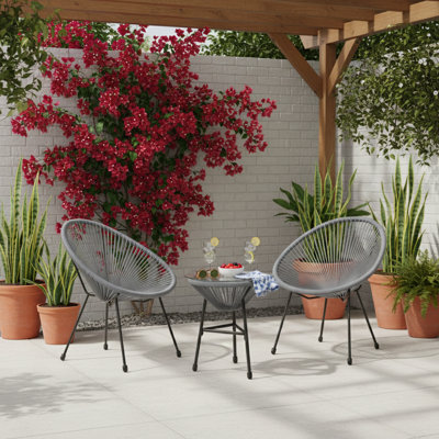 3-Piece Wicker Patio Bistro Set with 2 Gray Chairs & Glass Table, Durable and Stylish for Outdoor Relaxation