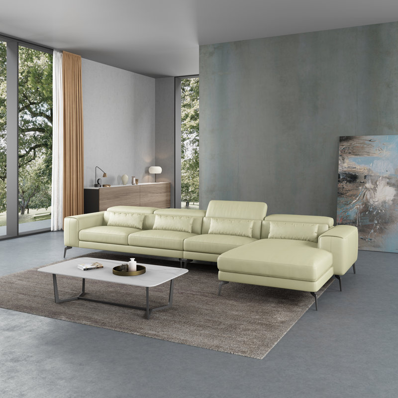 Cavour Sectional, White Genuine Leather, Right Hand Facing