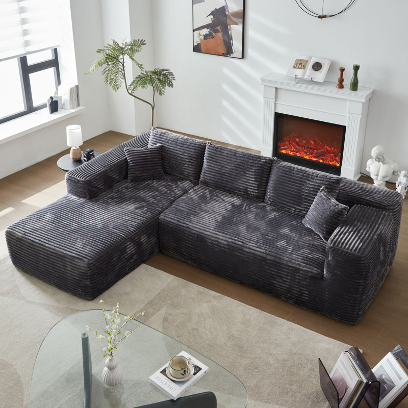 Canapé modulaire rembourré 2 pièces Kailayah, Polyester gris, Orienté à gauche (vu de face)
