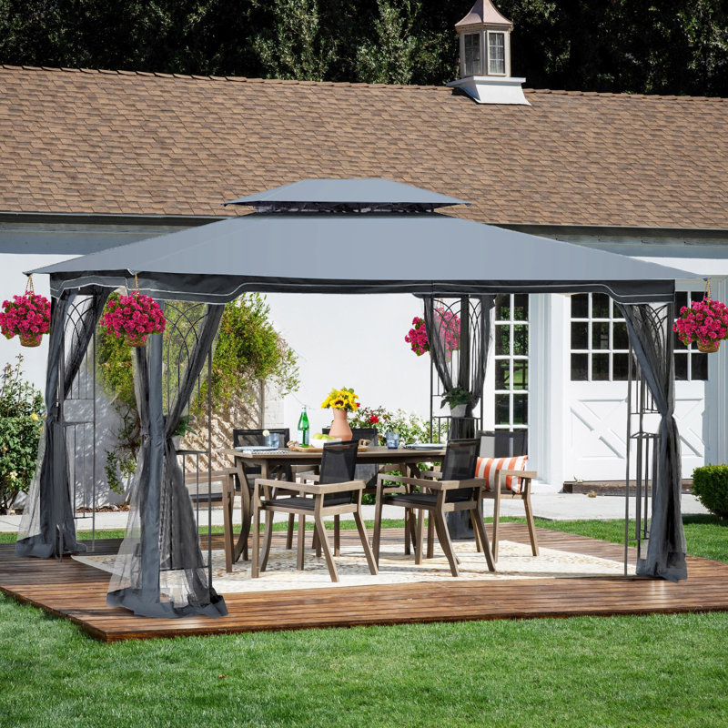 Outdoor Patio Gazebo Canopy Tent With Ventilated Double Roof And Mosquito Net(Detachable Mesh Screen On All Sides),Suitable For Lawn, Garden, Backyard And Deck