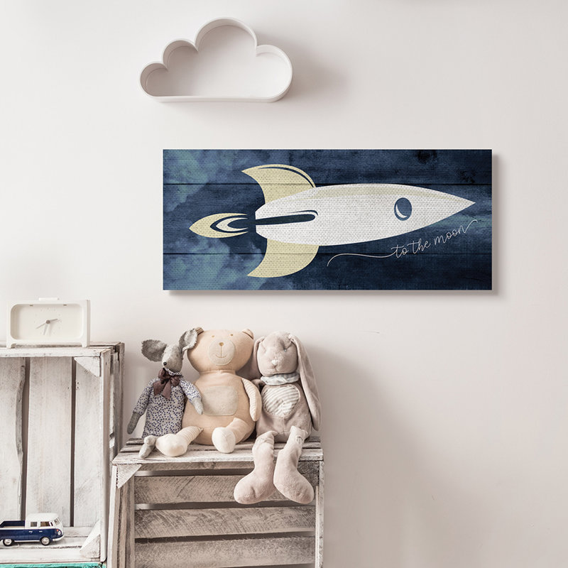Heider To The Moon, phrase «Rustic Space Ship», bleu, Toile tendue, H 13 po x l 30 po x P 1,5 po
