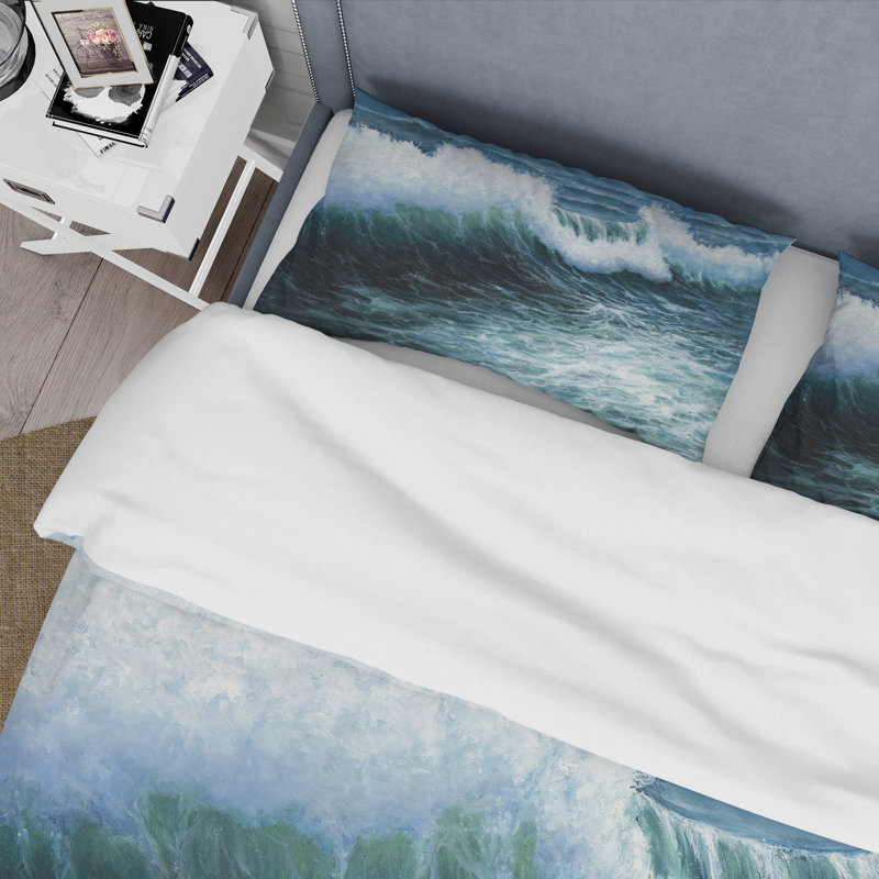Storm Waves In The Ocean - Ensemble de housse de couette nautique et côtier - Polyester en microfibre