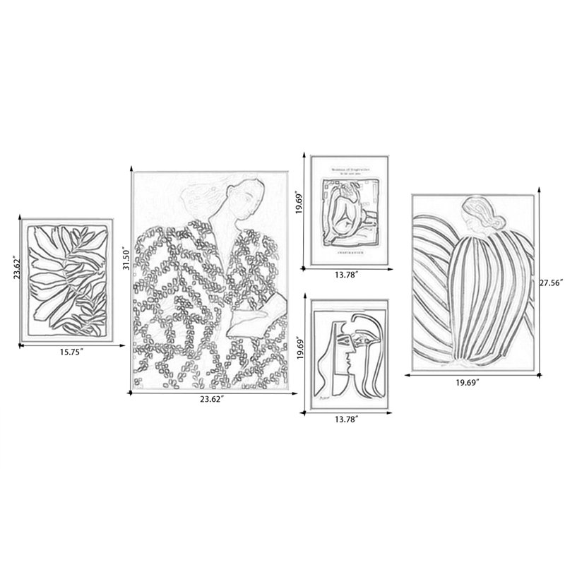 Ensemble d'art mural 5 pièces Mid-Century, H 31,5 po x l 23,62 po