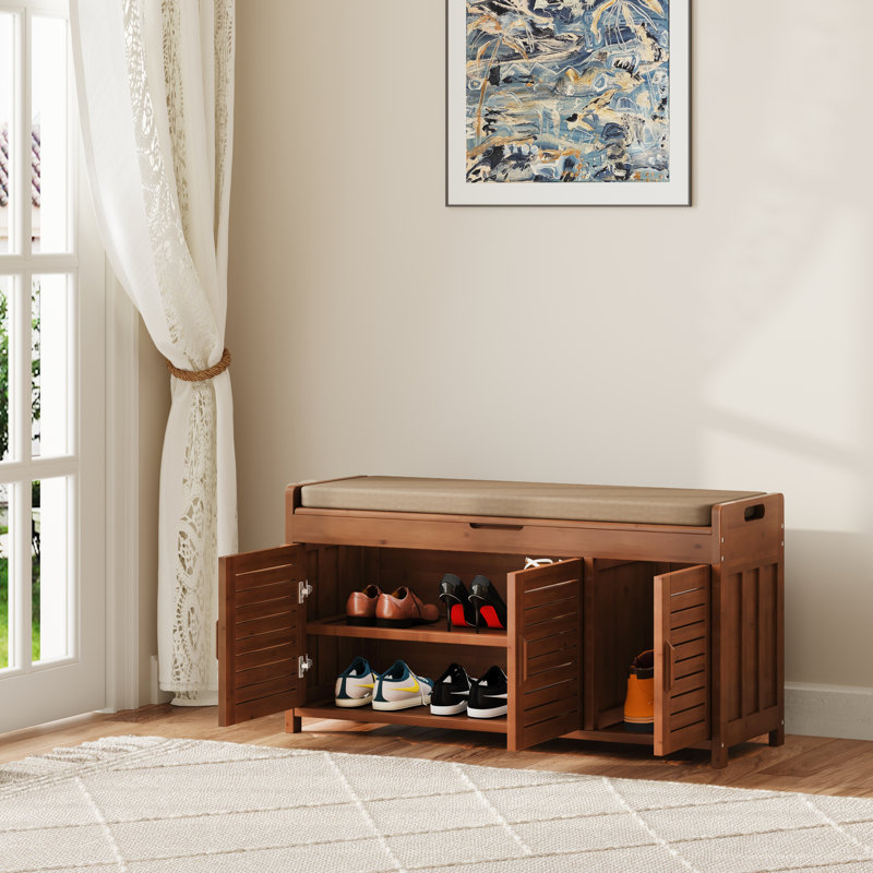38.2“ Shoe Storage Bench Upholstered Shoe Storage Cabinet Shoe Organizer Entryway Bench with Hidden Space