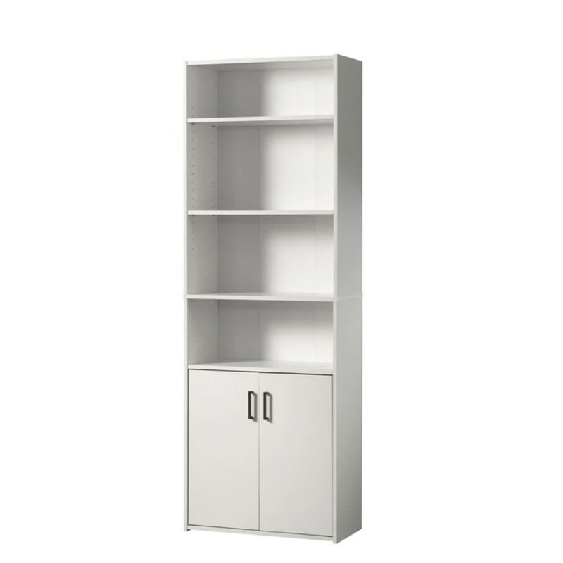 Bibliothèque traditionnelle à 5 tablettes avec portes, Blanc