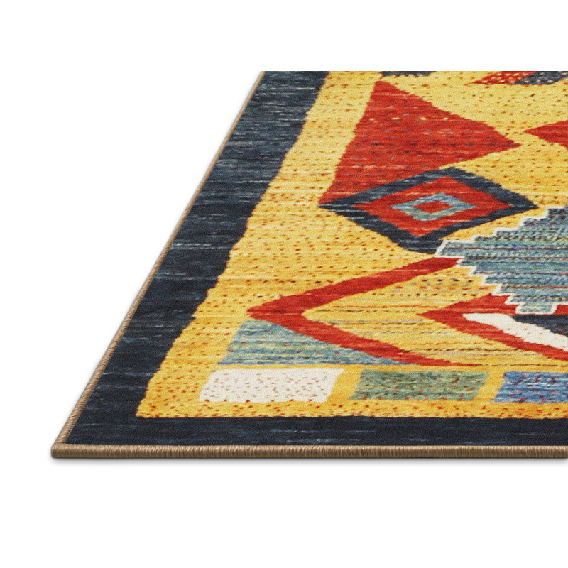 Tapis jaune/orange/noir contemporaine, Rectangle 5 pi x 7 pi