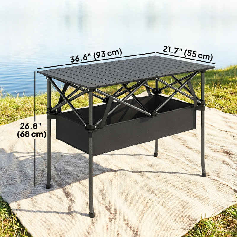 Table de camping pliante de 3 pi avec filet de rangement en filet et sac de transport