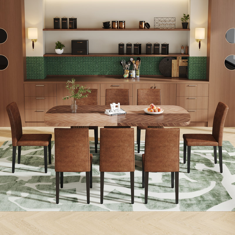 Ensemble de table de salle à manger à double caisson, Brun / Noir, 9 pièces : table, 8 chaises