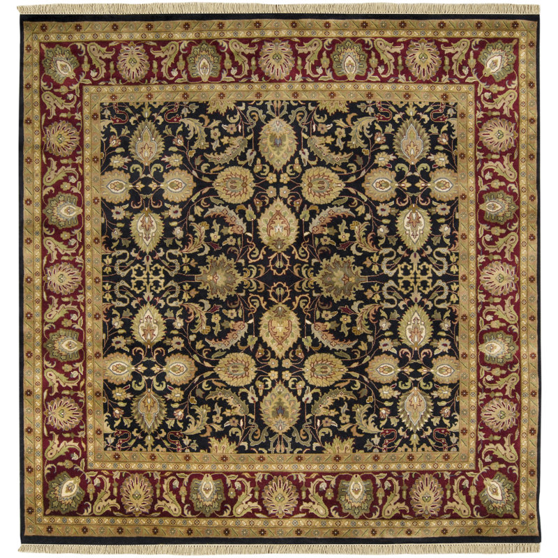 Taj Mahal Wool Oriental Area Rug in Tan/Brick Red/Brown, Square 8'