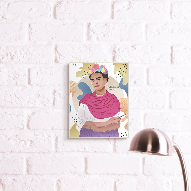 Frida Posing With Paint Brush Abstract Round Pattern - Graphic Art, Wrapped Canvas, 48" H x 36" W