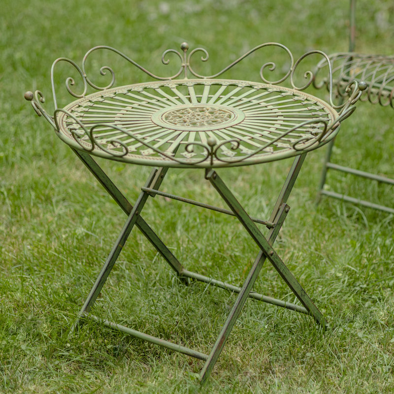 Stephania Outdoor Metal Folding Table, Antique Green