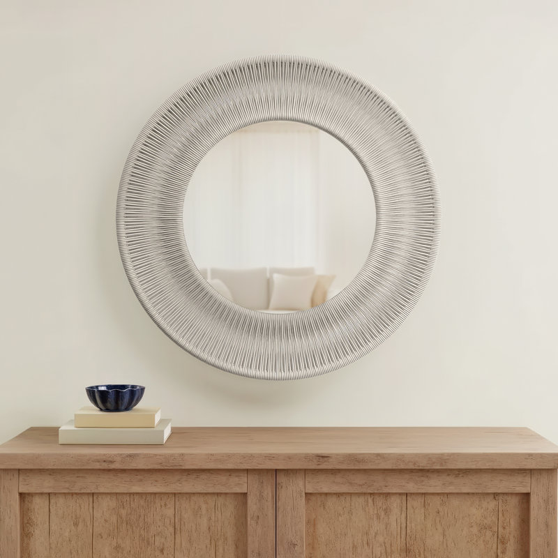 Carlen Rope Round Wall Mirror, 33" x 33", White