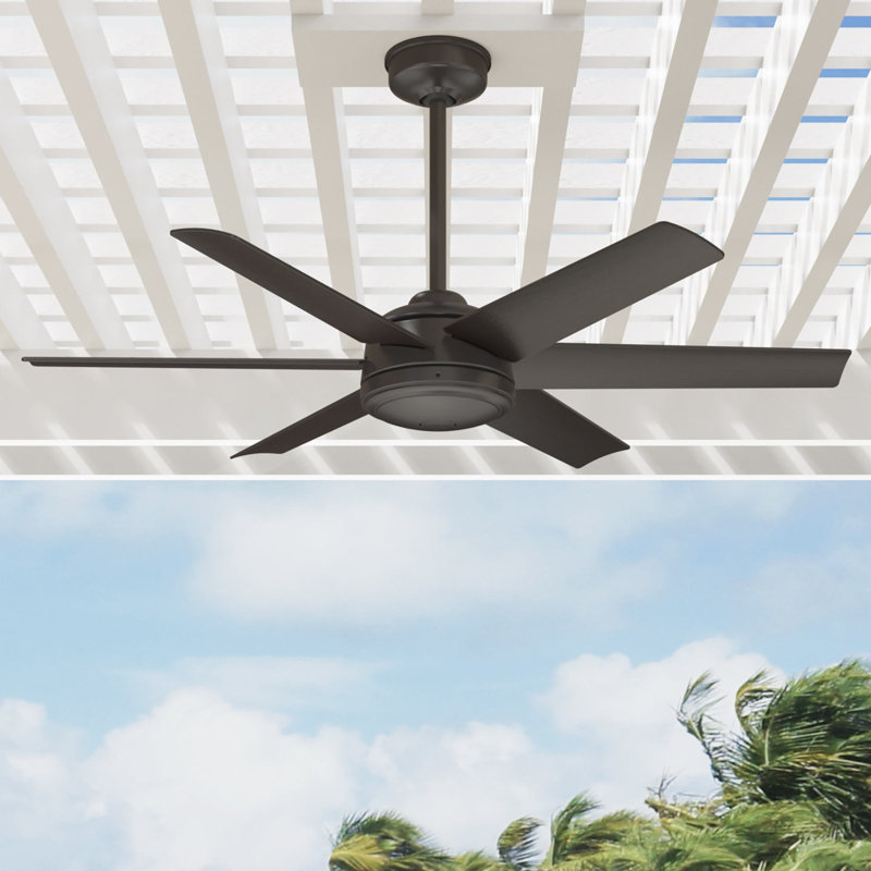 52" Jetty 6 - Blade Outdoor Ceiling Fan with Wall Control, Noble Bronze