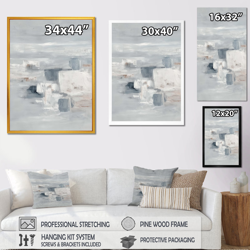 Peinture minimaliste grise, formes abstraites, art mural moderne encadré gris, H 20 po x l 12 po, Cadre flottant, Brun