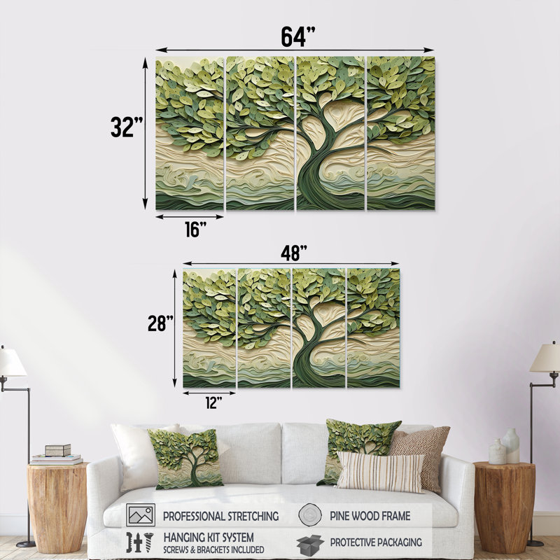 Arbre de Basswood American Collage III - arbre 4 pièces, décoration murale, H 28 po x l 48 po