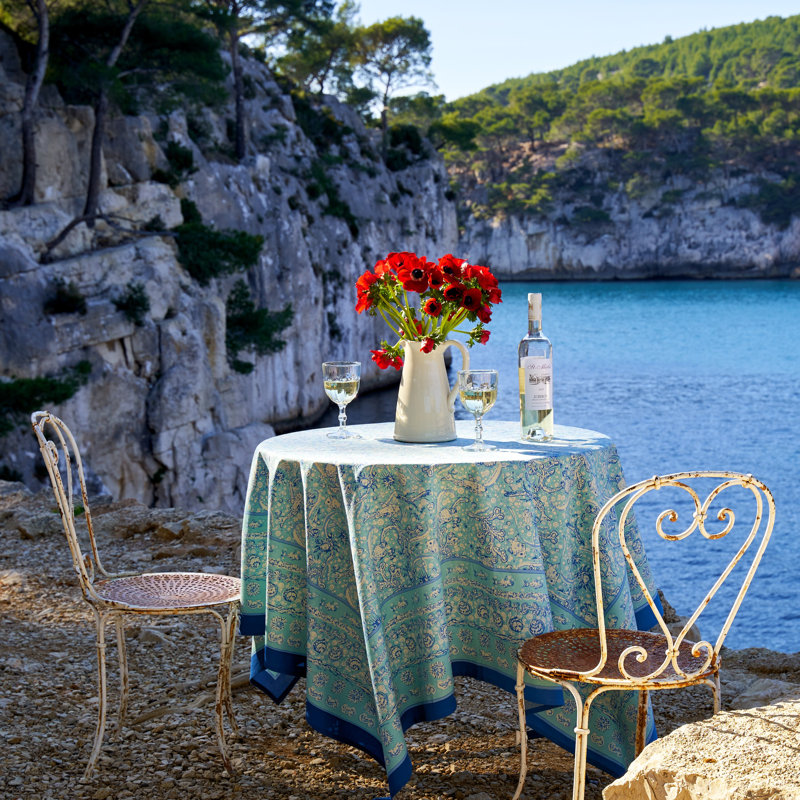 La Mer Handmade Floral Tablecloth, Blue/Light Blue