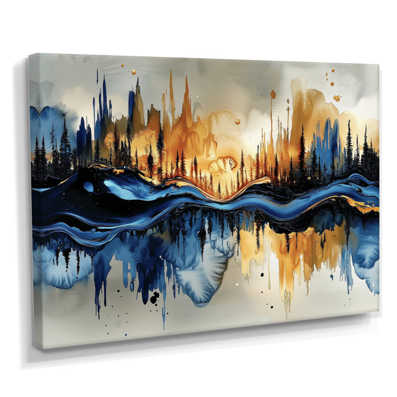 «Golden Aqua», art mural à l'encre liquide «Forest», H 30 po x l 40 po, Toile tendue sur cadre, Ne s’applique pas