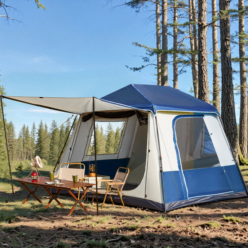 Tente de chalet instantanée, tente de camping escamotable pour 4 à 6 personnes, installation facile 60 s, glamping avec rainfly, imperméable, bleu marine
