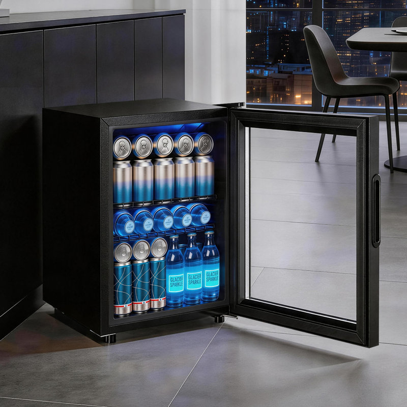 Refroidisseur de réfrigérateur à boissons de 2,6 pieds cubes Wanai, mini porte en verre pour réfrigérateur de 88 canettes avec tablettes réglables, 7 réfrigérateurs à boissons autoportants pour la maison, le bureau ou le bar à 7 températures réglables (noir)