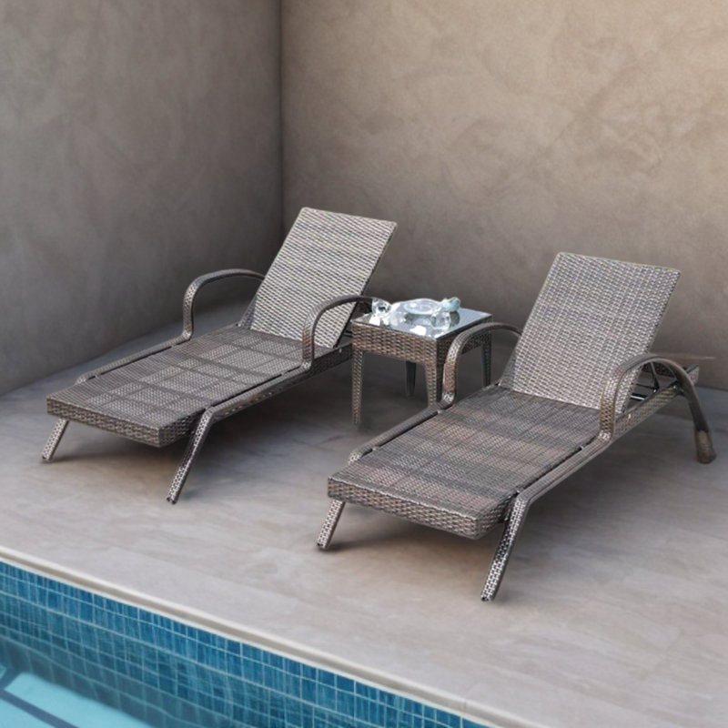 Outdoor Lounge Chair Swimming Pool Beach Chair Outdoor Wicker Chaise Lounge Set with Table
