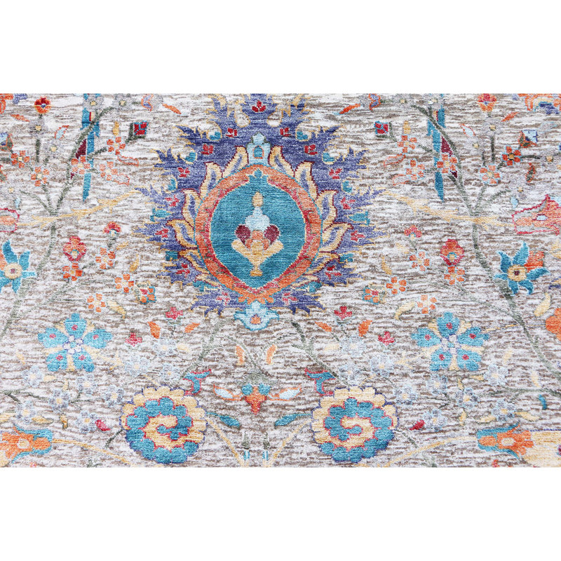 Tapis chameau et multicolore noué à la main de haute qualité, Rectangle de 5 pi x 8 pi