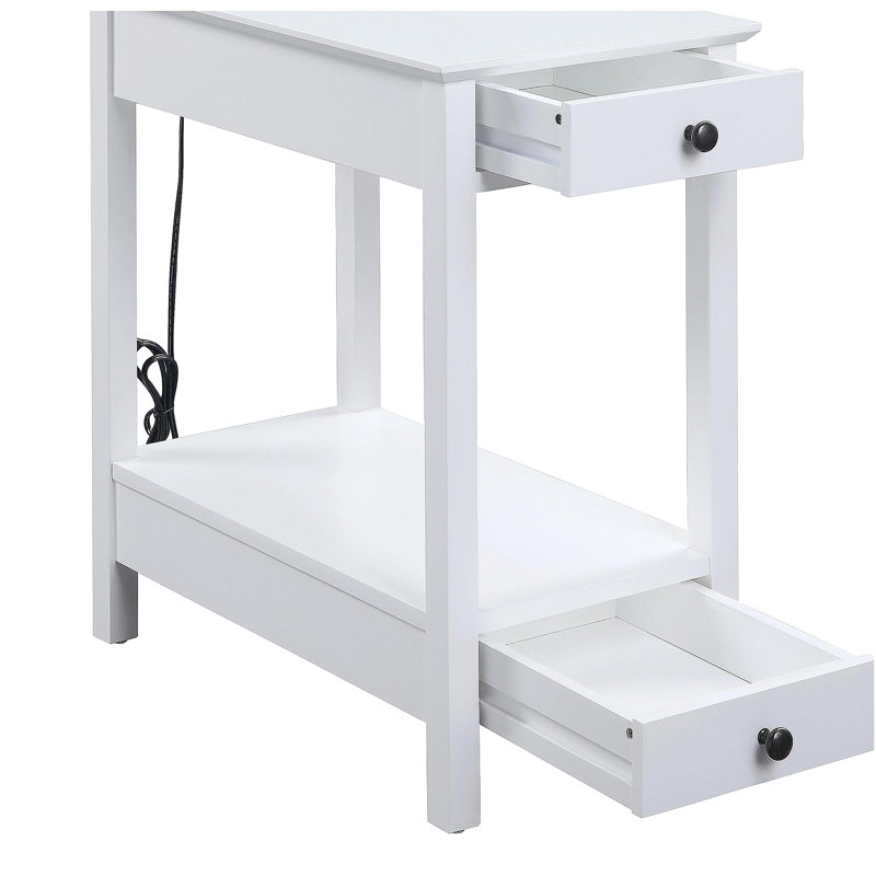 White Finish Accent Table W/USB