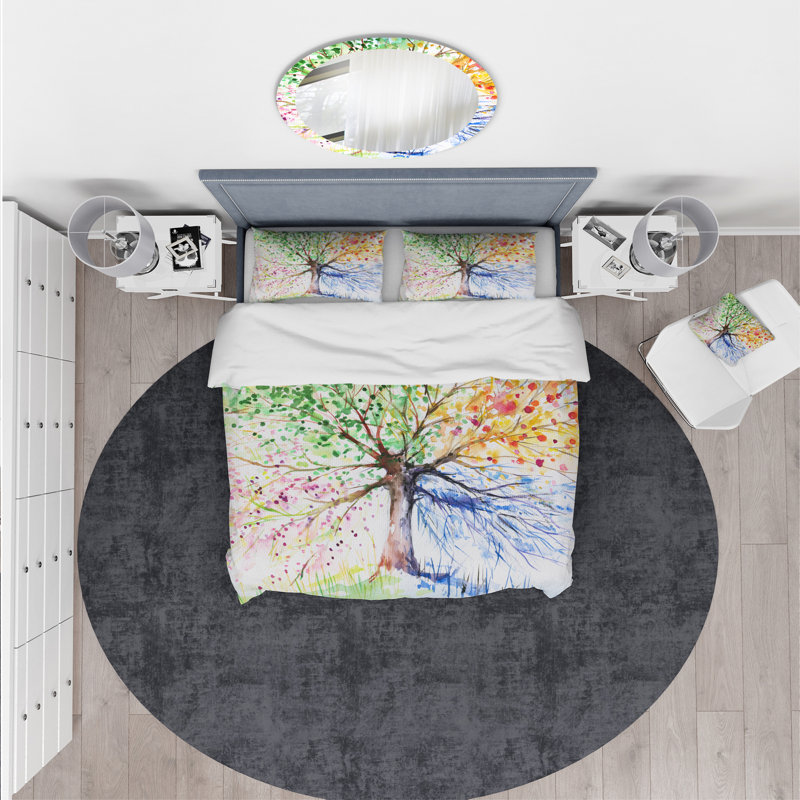 Farmhouse / Country Floral Duvet Cover, Queen Duvet Cover + 2 Shams