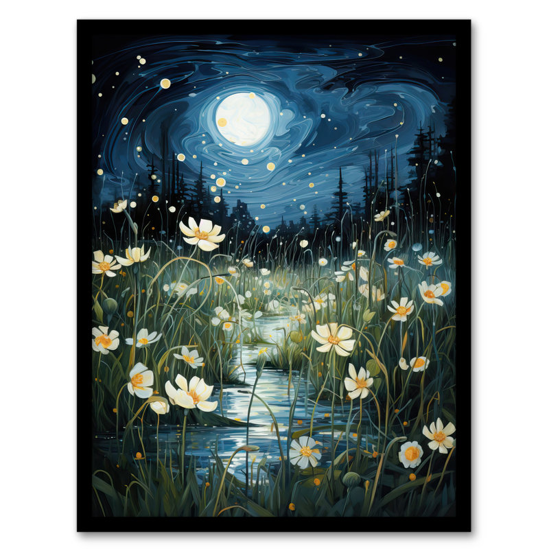 Moonlit Dancing Fireflies By Buttercup Brook Full Moon - Single Picture Frame Print