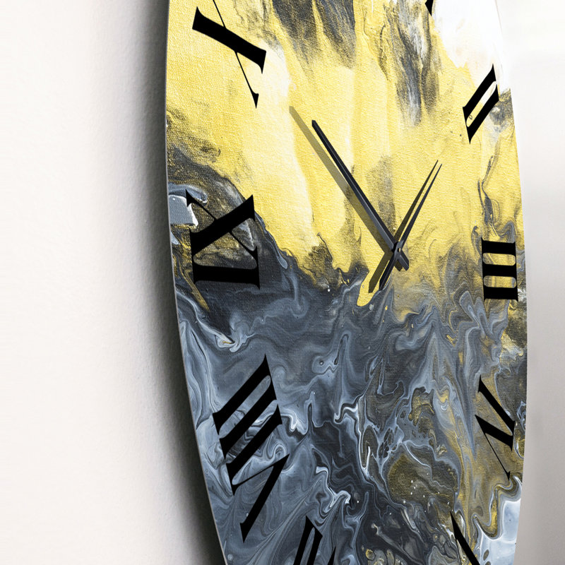 Horloge murale moderne, rivière de marbre jaune dans l'art liquide III, Moyen