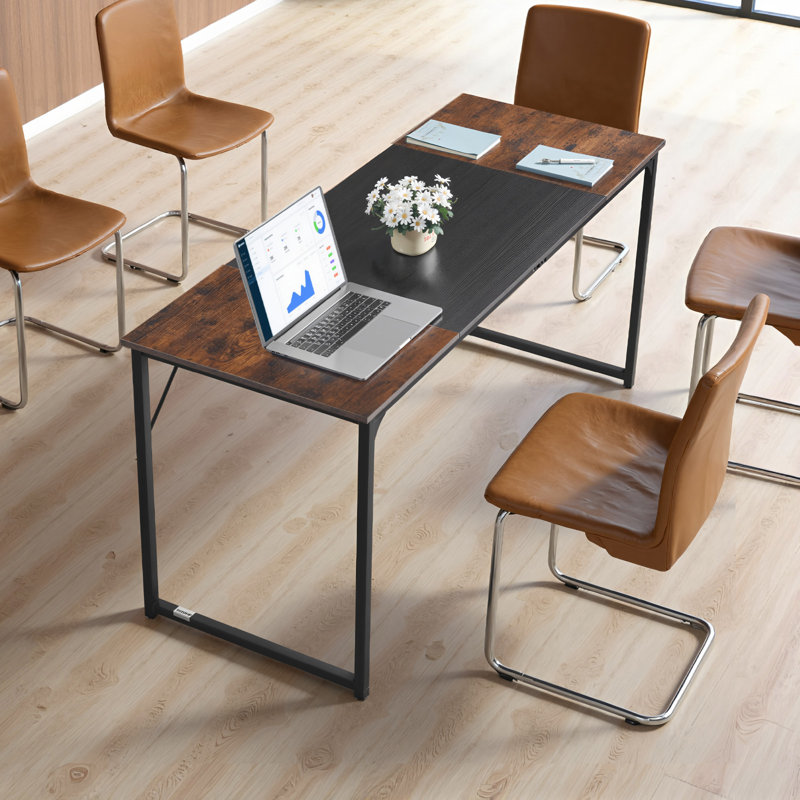 Computer Desk, 63 Inch Office Gaming Desk for Home Office, Writing Study Work Modern Simple Table with Metal Frame for Large Legroom, Rustic Brown and Black