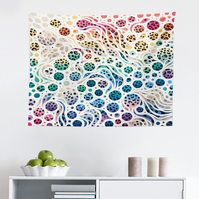 Winston Porter Leopard Print Wall Hanging Tapestry Colorful Spotted Dots White Multicolor, H 30 po x l 45 po