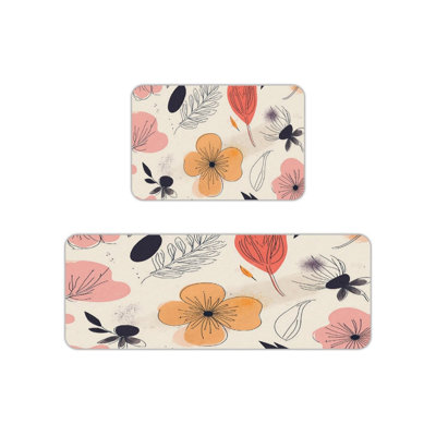 Ensemble de 2 tapis abstraits à imprimé floral pour cuisine et salon, rose et orange
