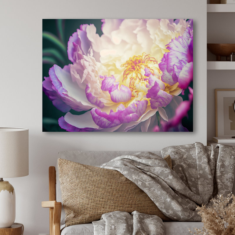 Pivoine rose et blanche au printemps I - reproduction sur toile, L 20 po x H 12 po, Toile tendue
