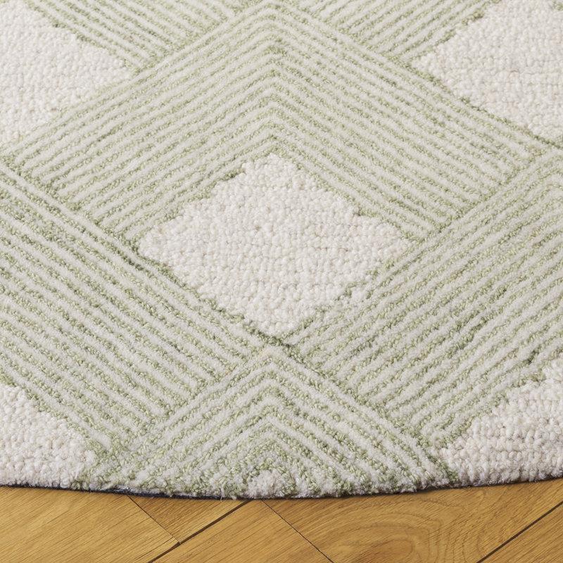 Ebony 752 Hand Tufted Wool Cotton Geometric Rug in Green/Ivory, Round 6'