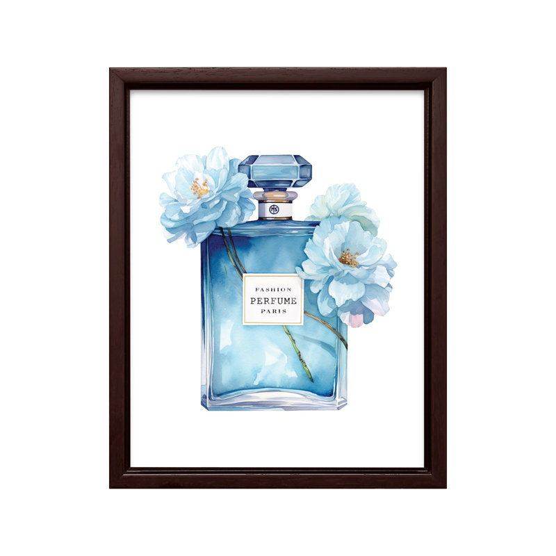 Blue Fashion Perfume, Canvas, 24"H x 32"W, Brown Framed