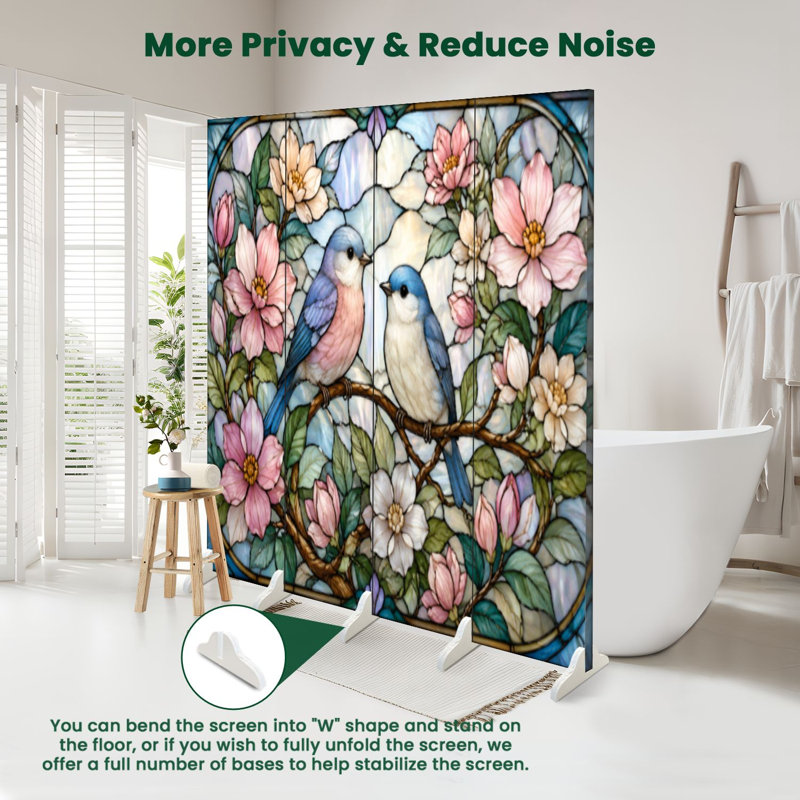 Cloison pliante 4 panneaux paravent Royal Birds, 71" H x 64" W x 1" D, 4