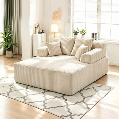 Canapé-lit 58 po en velours côtelé 58 po avec accoudoirs et 4 coussins, sans assemblage pour le salon, beige