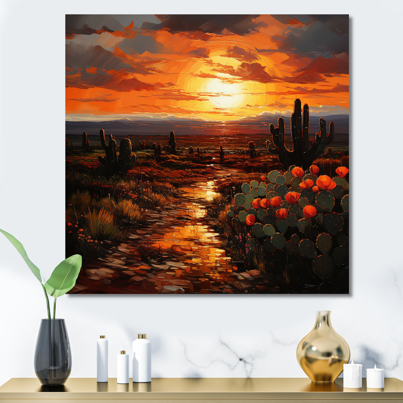Cactus coucher de soleil, désert, rêves - art mural désert, H 16 po x l 16 po x P 1 po, Toile tendue