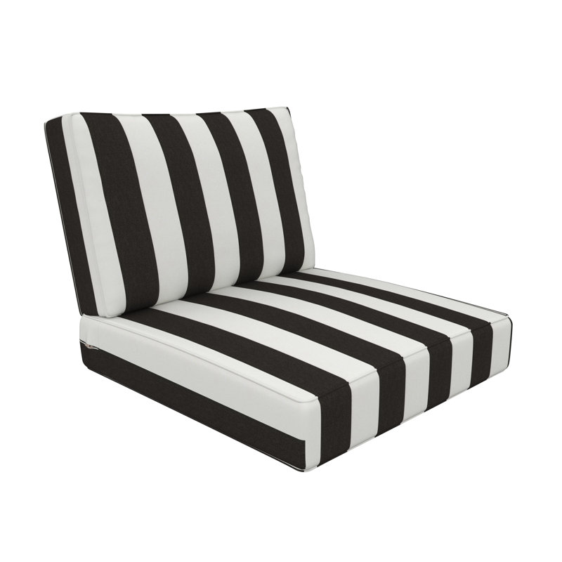 Wayfair Custom Outdoor Deep Seating Cushion With Sunbrella Fabric, Cabana Classic Black Stripe Sunbrella®, 25" x 26"