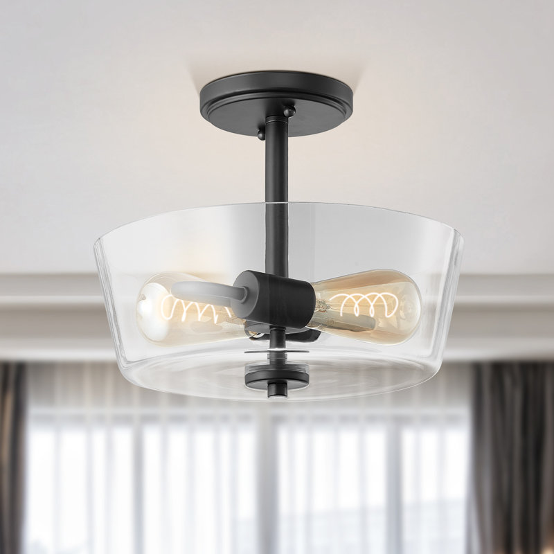 Plafonnier semi-encastré 2 lumières 12 po Komatke, Noir mat