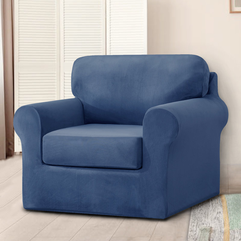 Housse pour canapé à coussins carrés/rectangulaires, Velours bleu