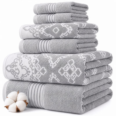 Modern Threads Charlize 6-Piece Reversible Yarn Dyed Jacquard & Solid Towel Set – 100% Cotton, Quick Dry & Absorbent Bath, Hand & Washcloths