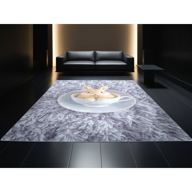 Soft Plush Farkas Easter Modern & Contemporary Abstract Area Rug in Gray – SkyBlue Binding, 7x10