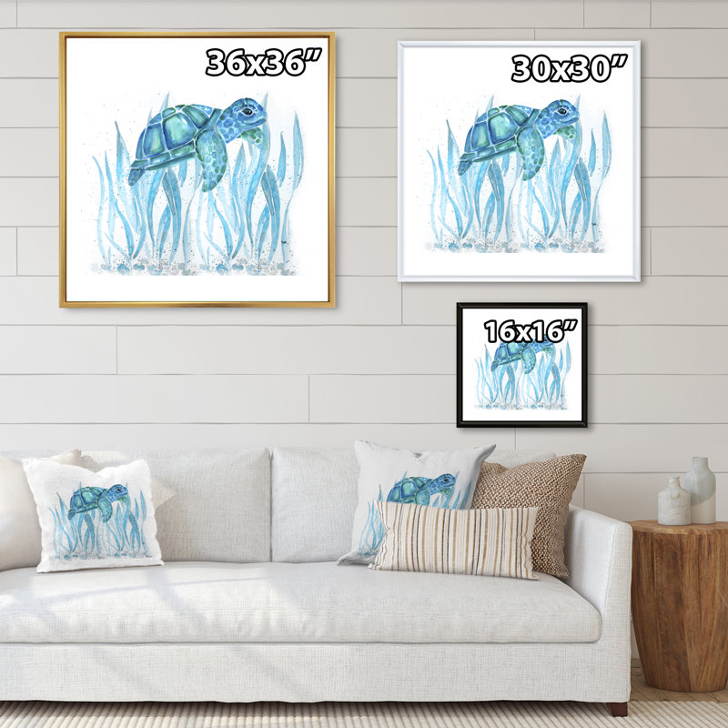 Aquarelle, art de la tortue, H 16 po x l 16 po x P 1 po, Toile encadrée flottante dorée