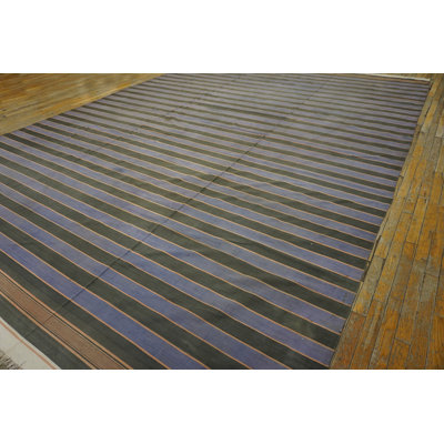 Antique Striped Purple Large Room Size Cotton Dhurrie Flat Woven Rug