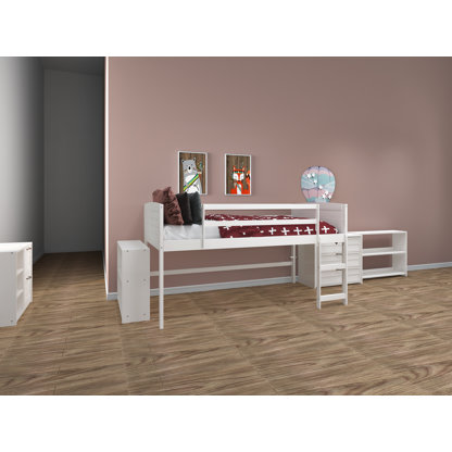 Louver Twin Low Loft Slat Bed with Bookcase and Chest